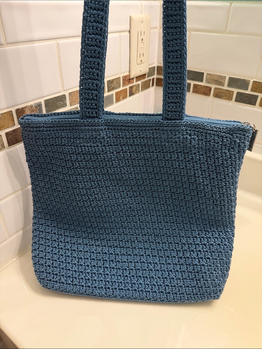 The Sak Blue Crochet Zipper Tote